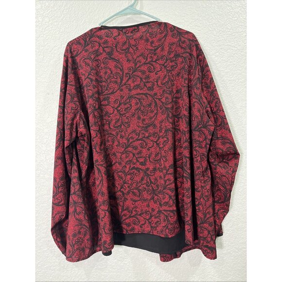 Croft and Barrow Top Womens 3X Red Black Open Cardigan Jacquard Office Career - Picture 4 of 8